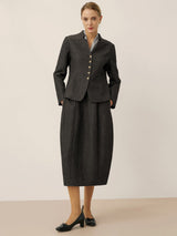 Linen Mandarin Collar Button-Up Shirt Jacket KIMBERLY