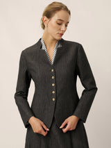 Linen Mandarin Collar Button-Up Shirt Jacket KIMBERLY
