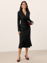 Crossover V-Neck Wrap Stretch Midi Dress MARNIE
