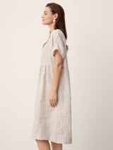 Linen Gathered-Hem Split-Neck Midi Dress SYDNEY