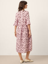 Linen Paisley Pintucked Ruffle-Cuff Maxi Dress MAELYN