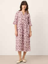 Linen Paisley Pintucked Ruffle-Cuff Maxi Dress MAELYN