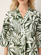Linen Palm Print Camp Collar Relaxed Maxi Shirt Dress MINERVA