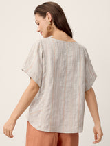Linen Split-Neck Drop-Shoulder Top KIERA