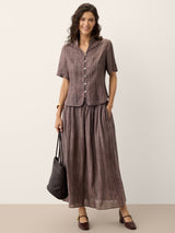 Linen Textured Stand Collar Shirt Jacket PHILIPPA