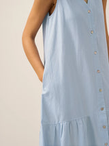 Linen Vacation Sleeveless V-Neck Mid-Length Dress CELINE