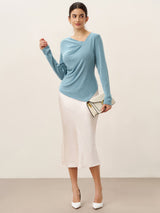 Wool Lyocell Twisted V-Neck Ruched Top NATALIE