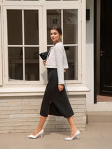 Crossover V-Neck Wrap Stretch Midi Dress MARNIE