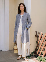 100% Linen Striped Back Drawstring Midi Shirt Dress ADELAIDE