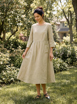 100% Linen Shirred Waistline Patch Pocket Maxi Dress MARCELLA