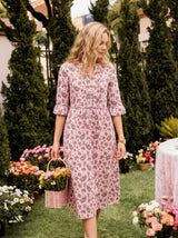 Linen Paisley Pintucked Ruffle-Cuff Maxi Dress MAELYN