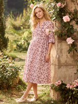 Linen Paisley Pintucked Ruffle-Cuff Maxi Dress MAELYN