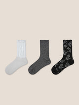 Long-Staple Cotton 3-Pair Floral Embossed Slouch Mid-Calf Sock Set