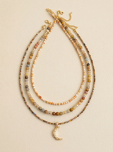 Handmade Natural Stone Beaded Necklace with Moon Pendant