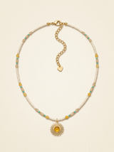 Natural Stone Beaded Necklace with Sun Pendant