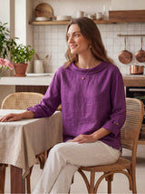 100% Linen Draped Neck Top HOLLIS