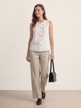 Linen Tailored Wide Leg Full Length Pants LEIGHTON