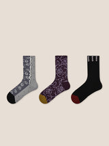 Long-Staple Cotton 3-Pair Floral Embossed Slouch Mid-Calf Sock Set