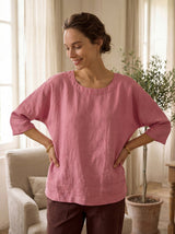 100% Linen Boatneck 3/4 Length Sleeve Top AURORA