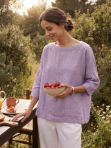 100% Linen Boatneck 3/4 Length Sleeve Top AURORA