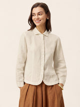 100% Linen Small Collar Curved Hem Tailored Shirt AVELINE