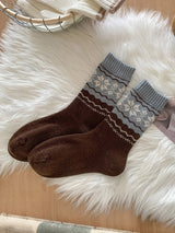 Wool Fair Isle Ethnic Jacquard Thick Slouch Mid-Calf Socks