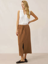 Lyocell Linen Drawstring Split Maxi Skirt SAMANTHA