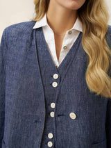 Tencel Linen Reversible Denim Texture V Neck Jacket ELLIE