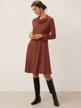 Lyocell Wool Draped Neck Stretch Midi Dress KIRA