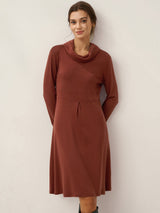 Lyocell Wool Draped Neck Stretch Midi Dress KIRA