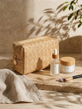 Vintage Woven Straw Makeup Bag Travel Cosmetic Toiletry Organizer Pouch