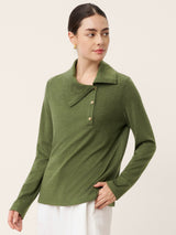 Wool Asymmetric Lapel Fruit Button Decor Top YSABEL
