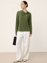 Wool Asymmetric Lapel Fruit Button Decor Top YSABEL
