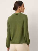 Wool Asymmetric Pleated Long Sleeve Top ARLETTE