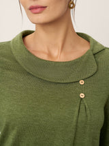 Wool Asymmetric Pleated Long Sleeve Top ARLETTE