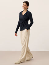 Wool Asymmetric Side Ruched Stretch Top BRIONY