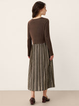 Wool Cotton Panel Crescent Waist Maxi Dress CORALINE