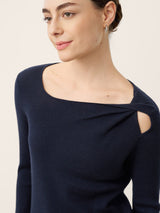Merino Wool Knot Detail Asymmetric Cutout Top QUINNLEY
