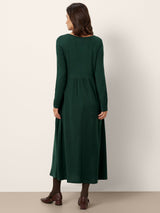 Wool Layered Neck Pleated Maxi Dress BILLIE