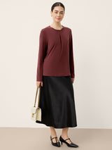 Wool Lyocell Twisted Neck Pullover Top NERISSA