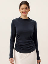 Wool Mock Neck Waist Pleat Top ISOLDE