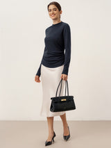 Wool Mock Neck Waist Pleat Top ISOLDE