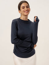 Wool Mock Neck Waist Pleat Top ISOLDE