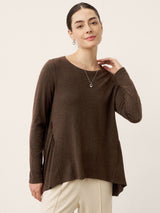 Wool Panelled Ruched Asymmetric Hem Top KALISTA