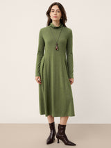 Wool Sculpted Pleats Turtleneck Maxi Dress BRIAR