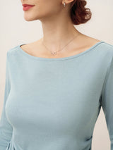 Wool Side Ruched Boat Neck Stretch Top VIVIEN