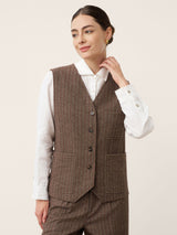Wool Striped V-Neck Button-Detail Vest ELUNED